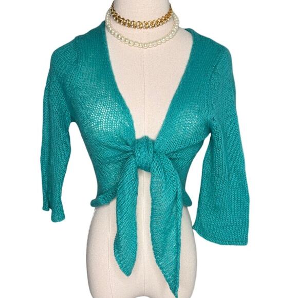 Wooden Ships wool mohair blend tie front 3/4 sleeve ballet sweater size M/L - Picture 1 of 6